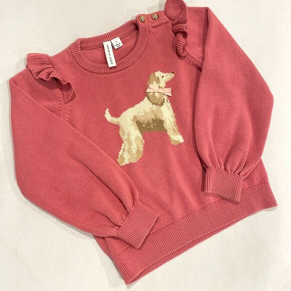~ JANIE and JACK 4 Dog Ruffle Shoulder Sweater*, Mauve Cotton Knit, Ribbed Cuff - Picture 1 of 16